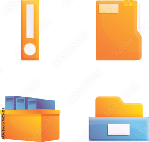 Office document icons set cartoon vector. Binder folder and registration journal. Office stationery