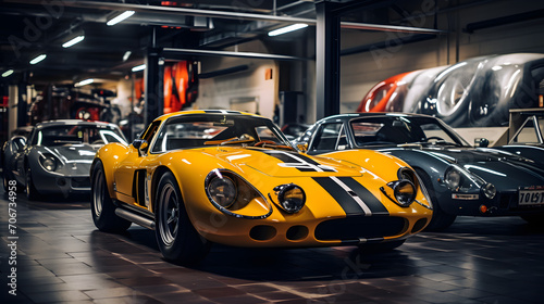 A collection of rare vintage sports cars in a private high-security garage.