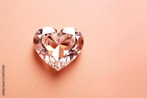 pink crystal in the shape of a heart. pink background. jewelry store concept photo