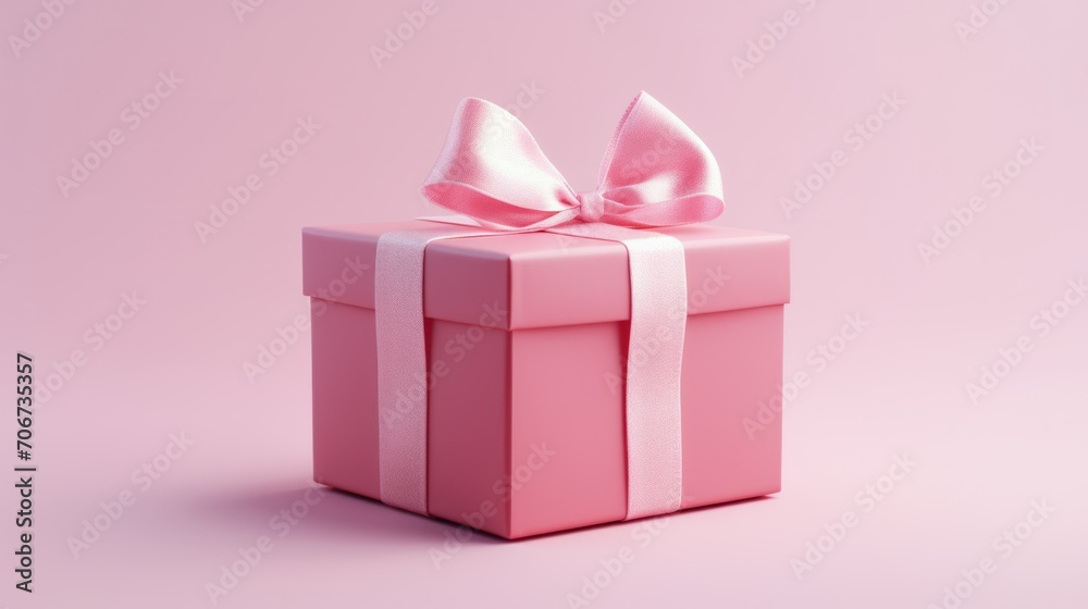 pink box with a big pink bow. the background is pink and blurred. mock-up, isolated, copy space. 