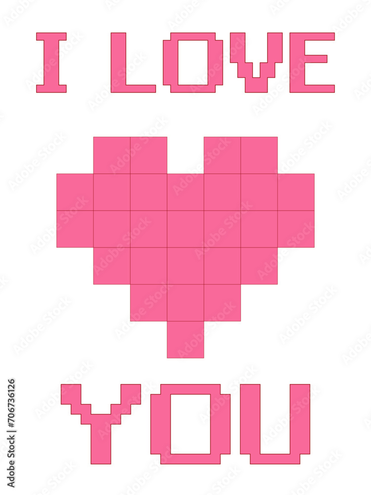 Obraz premium 8 bit pixel card with heart. vector illustration. Valentine's day, wedding, anniversary. I love you.