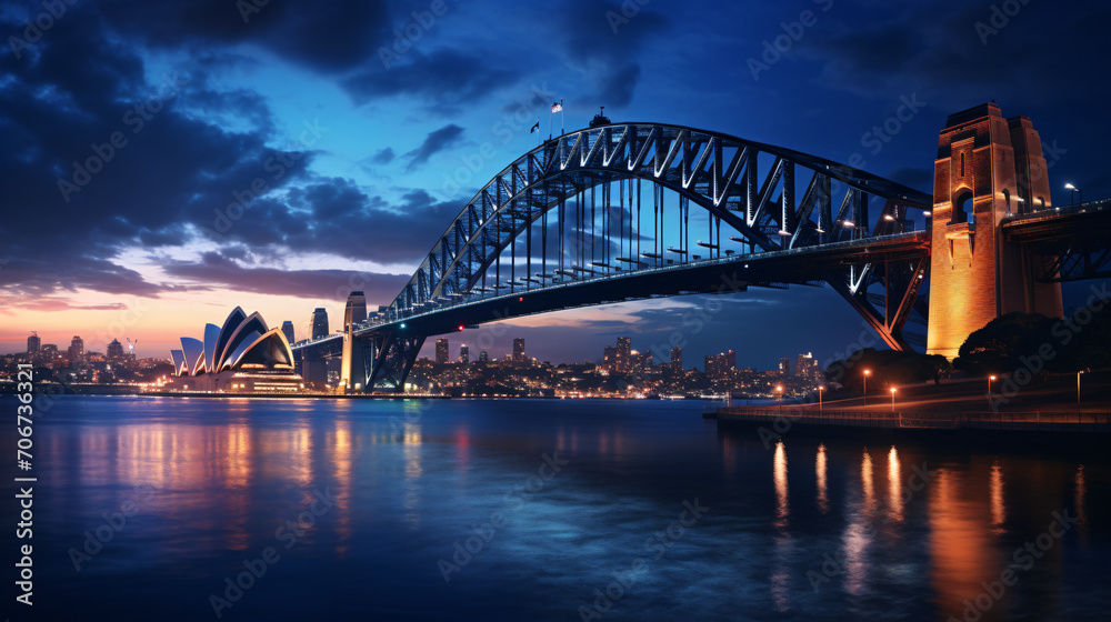Cityscape of the Renowned Financial District at Twilight, Casting Reflections on the Waterfront. Generative AI Cityscape of the Renowned Financial District at Twilight, Casting Reflections on the Waterfront. Generative AI