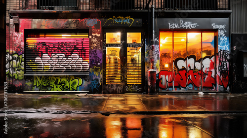 A vibrant photograph showcases street art or graffiti, capturing urban artistic creativity and self-expression. It emphasizes the vitality and diversity of the urban environment visually.