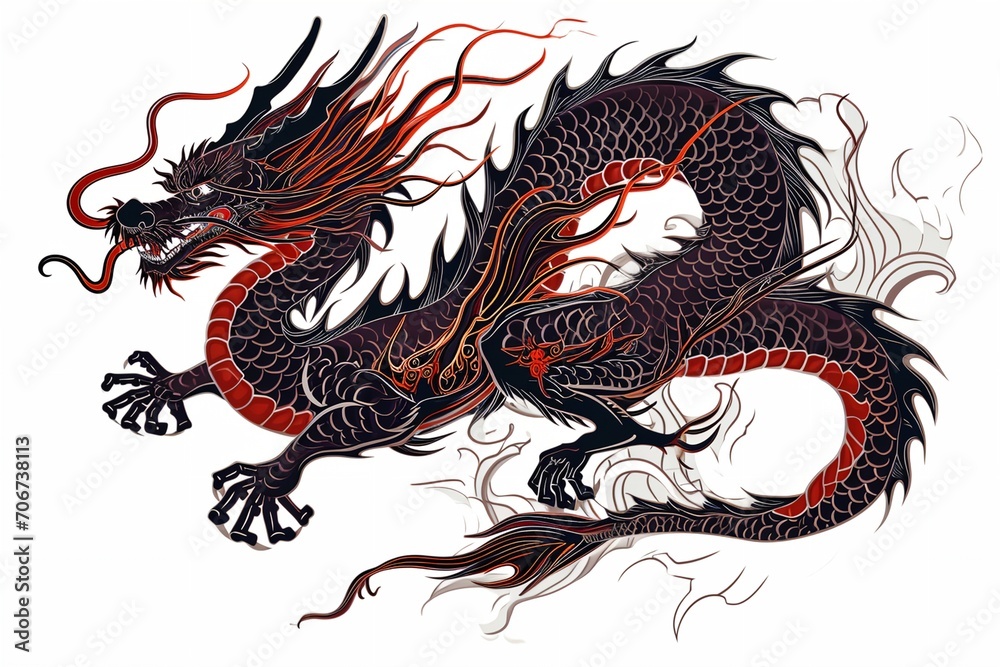 Fototapeta premium Amazing red Chinese Dragon on white background.