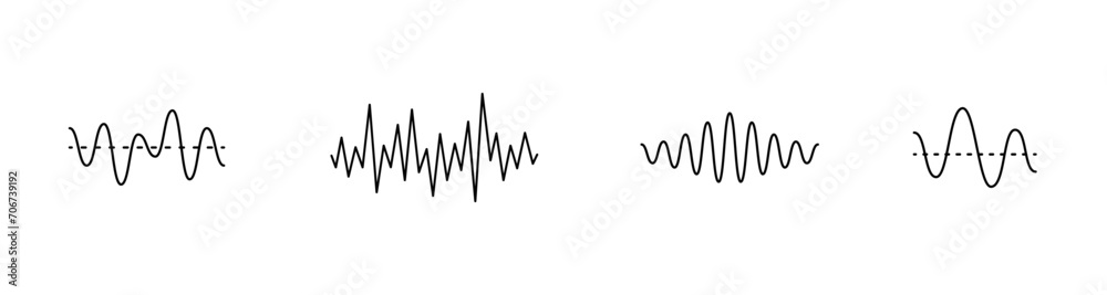 Sound wave set. Audio waves, Equalizer, radio signal elements. Sound wave, music signal vector  icons - obrazy, fototapety, plakaty 