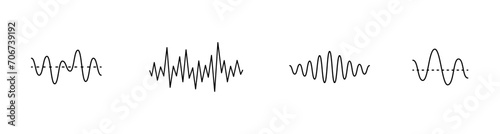 Sound wave set. Audio waves, Equalizer, radio signal elements. Sound wave, music signal vector  icons photo
