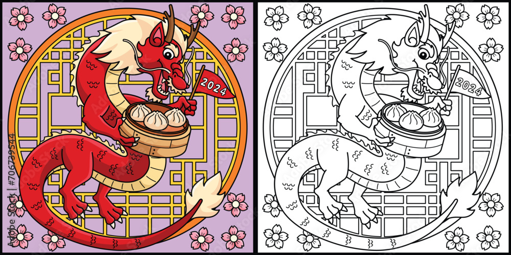 Year of the Dragon Holding a Dumpling Illustration