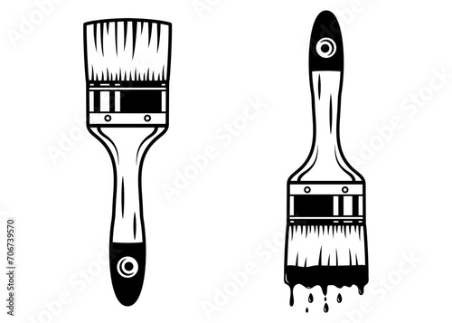 Paintbrush icon logo. black and white painting hand drawn illustration flat design. 
