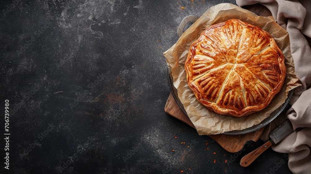 Banner of beautiful Epiphany Cake on ardoise, generated with AI