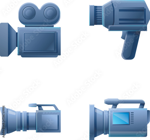 Movie camera icons set cartoon vector. Retro and modern digital video camera. Video recording equipment