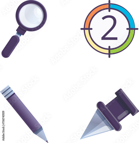 Video production icons set cartoon vector. Professional filming equipment. Filmmaking concept, entertainment