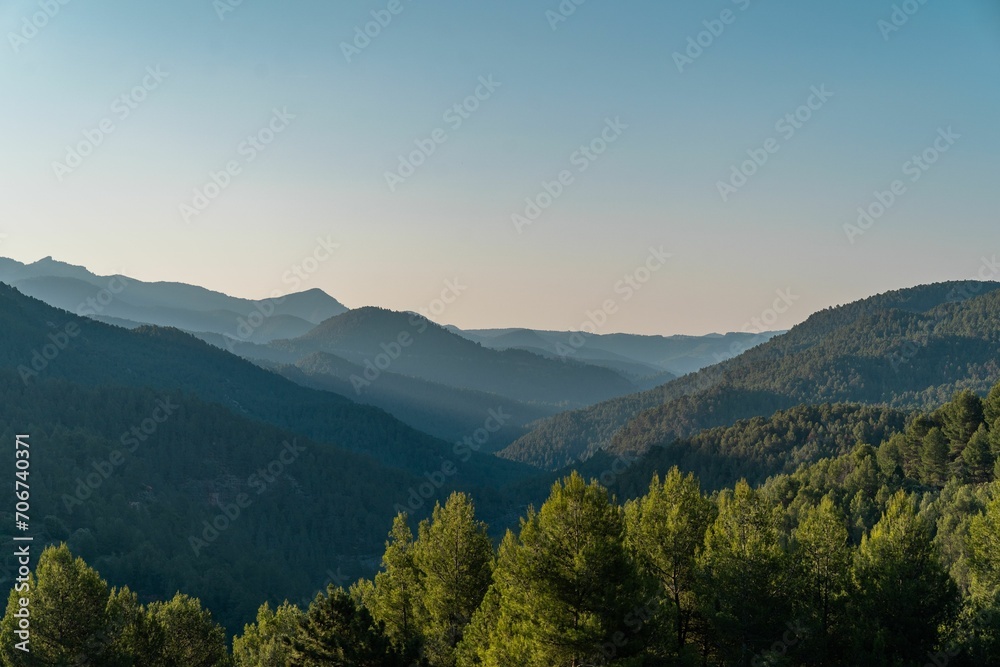 Valley in Evening Light in the Castellon mountains, in the Valencian Community, Spain