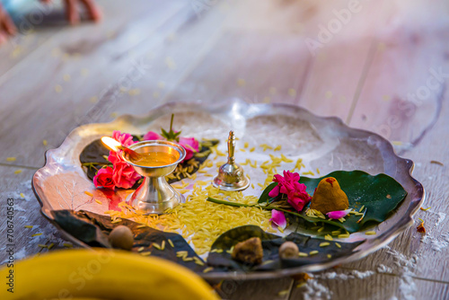 Indian Hindu wedding ceremony ritual items close up