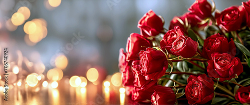 Romantic Red Roses on Bokeh Background. copy space