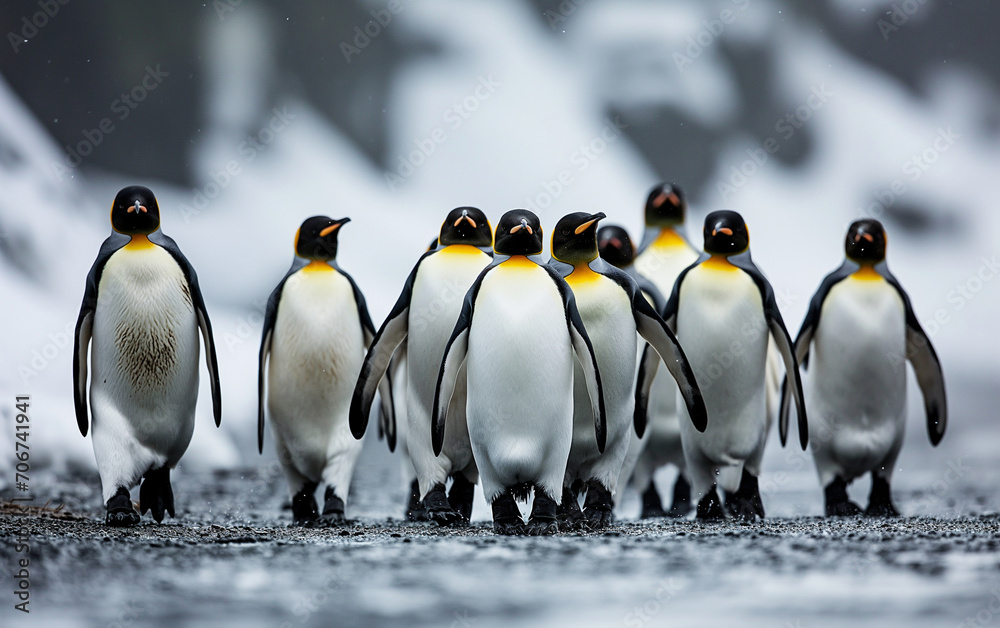 Obraz premium Group of penguins. Generative AI