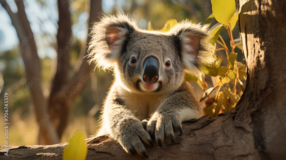 Fototapeta premium Portrayal of a Wild Koala. Generative AI