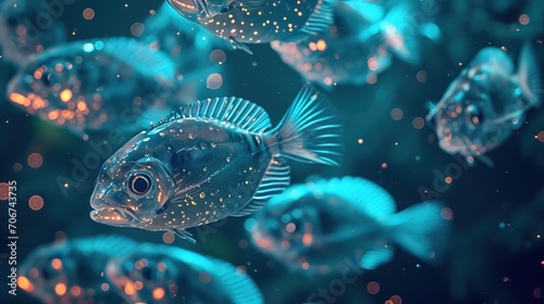 League of blue hearts fish. Ai generative photo