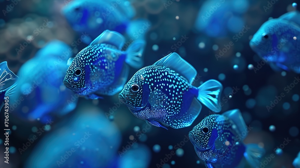 Fototapeta premium League of blue hearts fish. Ai generative