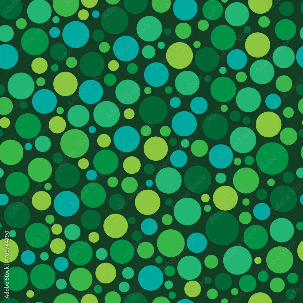 Colorful confetti seamless pattern. St. Patrick's Day vector background. Green polka dots. Easy to edit design template for cards, holiday party invitations, textiles, etc.