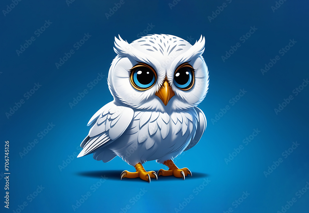 White cute owl on a blue background White cute owl on a blue background