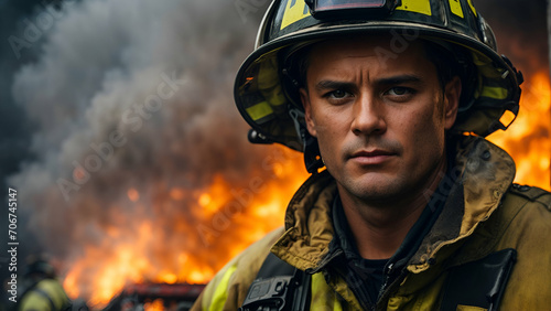 portrait of a firefighter in fire