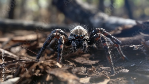 A tarantula navigating through a complex network of branches, displaying its adaptability in different environments -Generative Ai