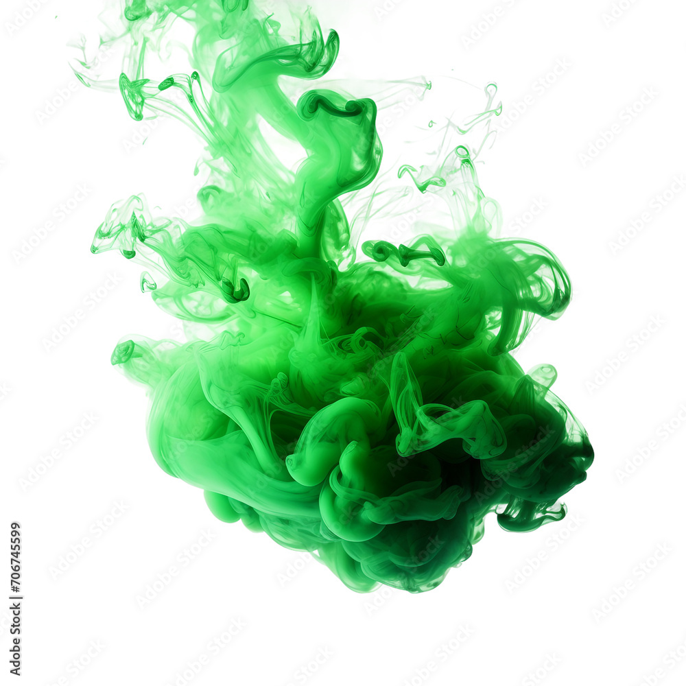 The cloud is isolated, green smoke on white background The cloud is isolated, green smoke on white background