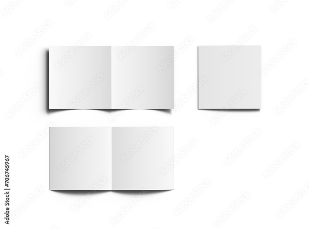 Blank Half Fold square brochure 3d render on transparent background