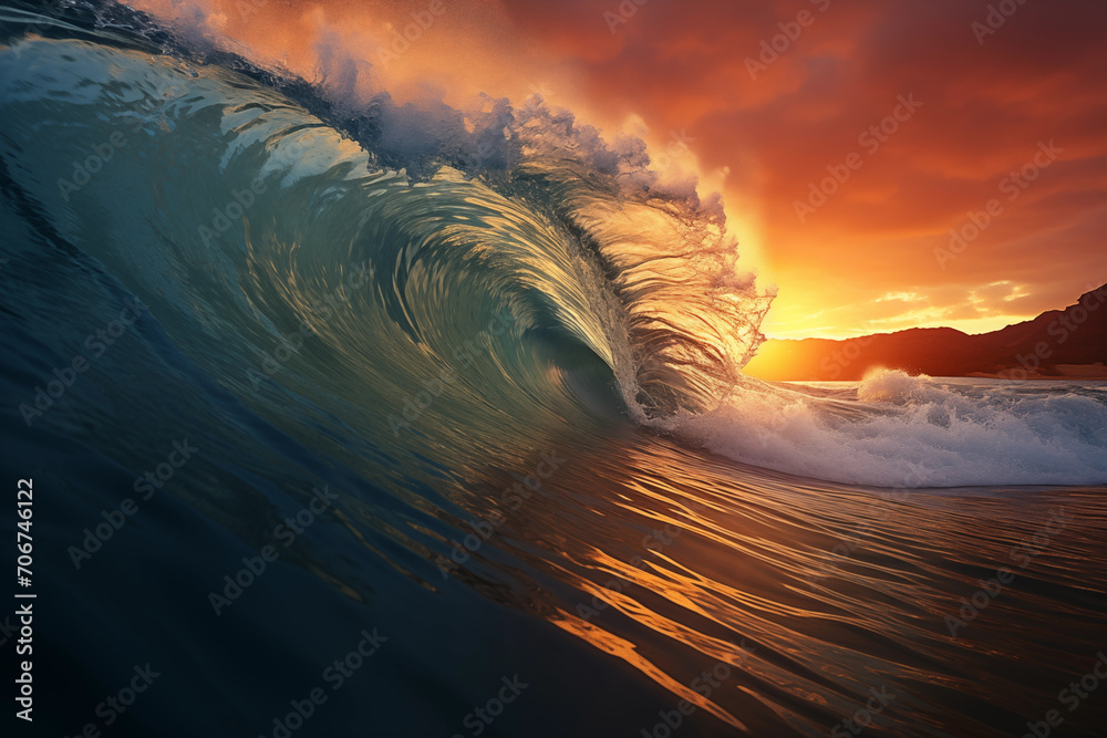 waves crashing at sunset, near Santa Cruz, California
