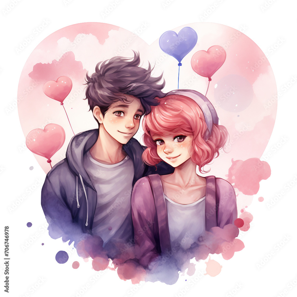 couple kissing in the air, watercolor png print, Valentine's day couple kissing in the air, watercolor png print, Valentine's day