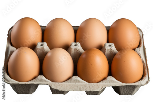 Eight eggs in cardboard box isolated on white transparent background © LorenaPh