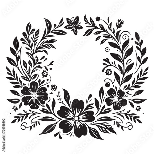 floral SVG black and white pattern flower ornament vector leaf design decoration illustration template