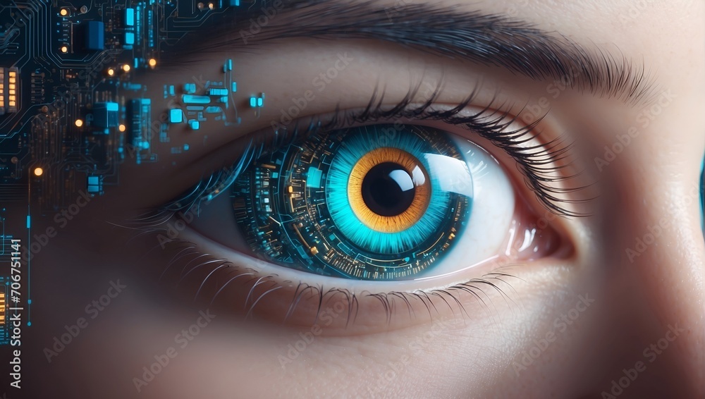 Fototapeta premium Techno Visionary: Illuminating the Code-Infused Eye. AI generated