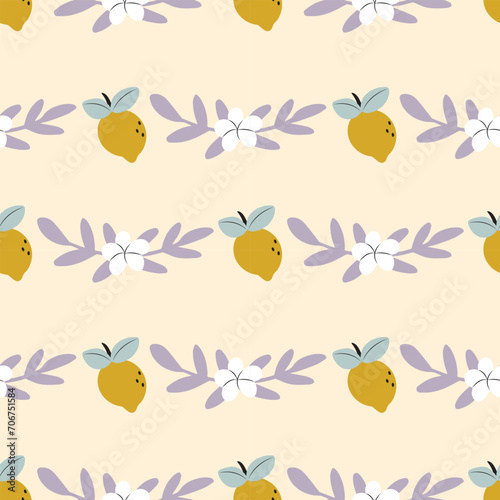 Vector summer pattern with lemons, flowers . Seamless texture design. © Anastasia