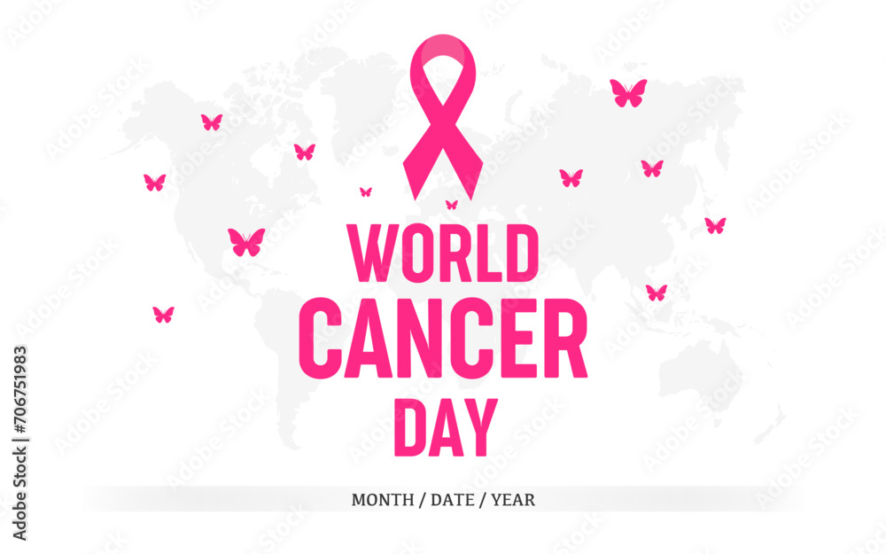 World cancer day with white and pink background with butterflies