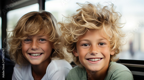 Joyful children with Curly Hair Smiling
