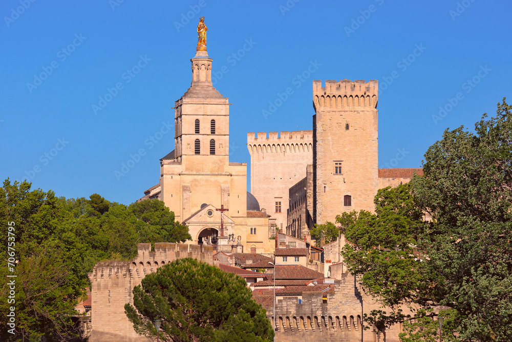 Sunny Avignon Cathedral in Avignon, Provence, southern France