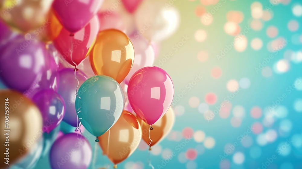 colorful balloons and confetti - obrazy, fototapety, plakaty 