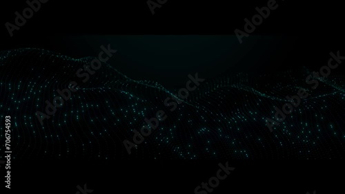 Digital dynamic wave. Abstract futuristic background with dots and lines. Big data visualization. 3D rendering.