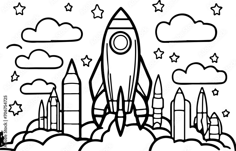 The rocket flies to the moon coloring book. Antistress planet