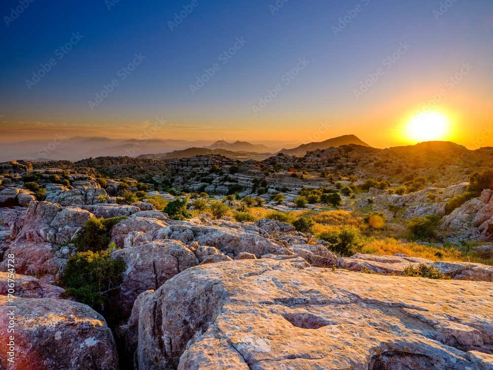 Sunset in El Torcal Nature Reserve, Torcal de Antequera, Malaga Province, Andalusia, Spain, Europe Sunset in El Torcal Nature Reserve, Torcal de Antequera, Malaga Province, Andalusia, Spain, Europe