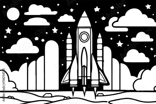 The rocket flies to the moon coloring book. Antistress planet