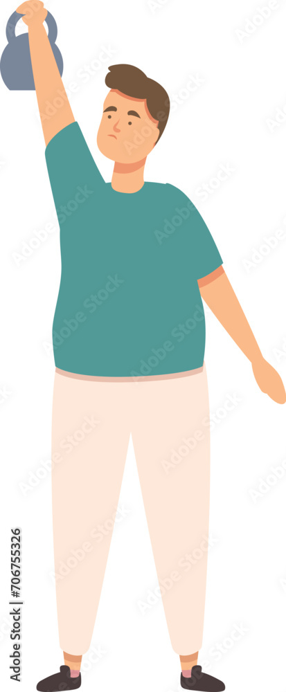 Fat man in gym icon cartoon vector. Loss weight. Sport workout