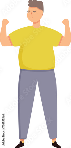 Fat man ready for workout icon cartoon vector. Treadmill trainer. Heavy unwell