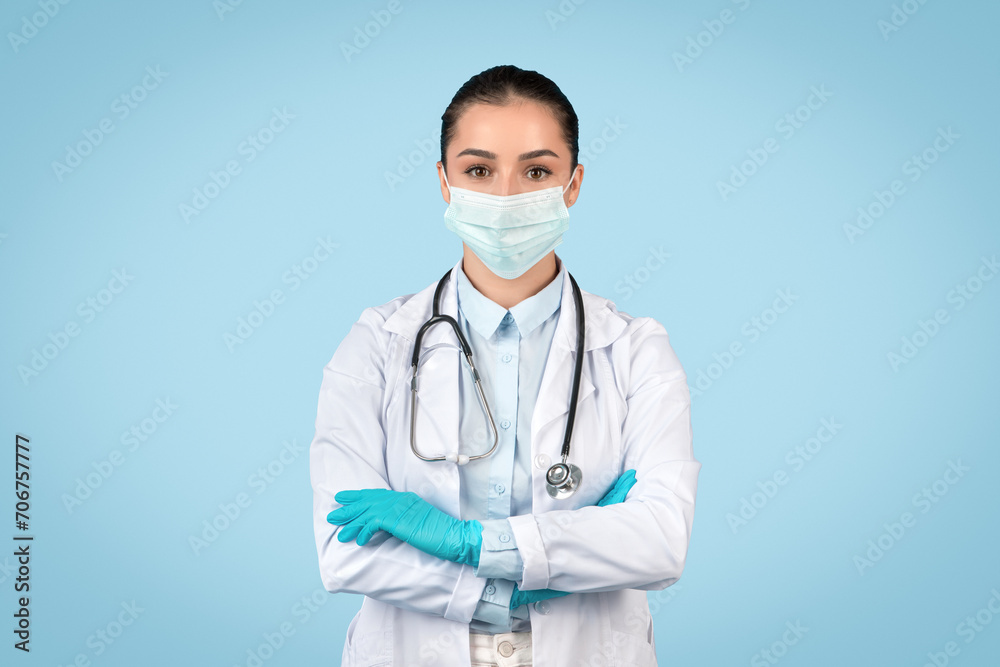 Serious doctor in mask and gloves, health safety Serious doctor in mask and gloves, health safety