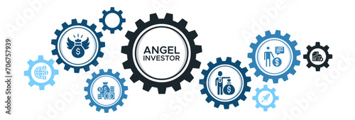 Angel investor banner web icon vector illustration concept of business angel, informal investor, investment founder with an icon of capital, funding, commerce, depositor, advice, startup, and business photo