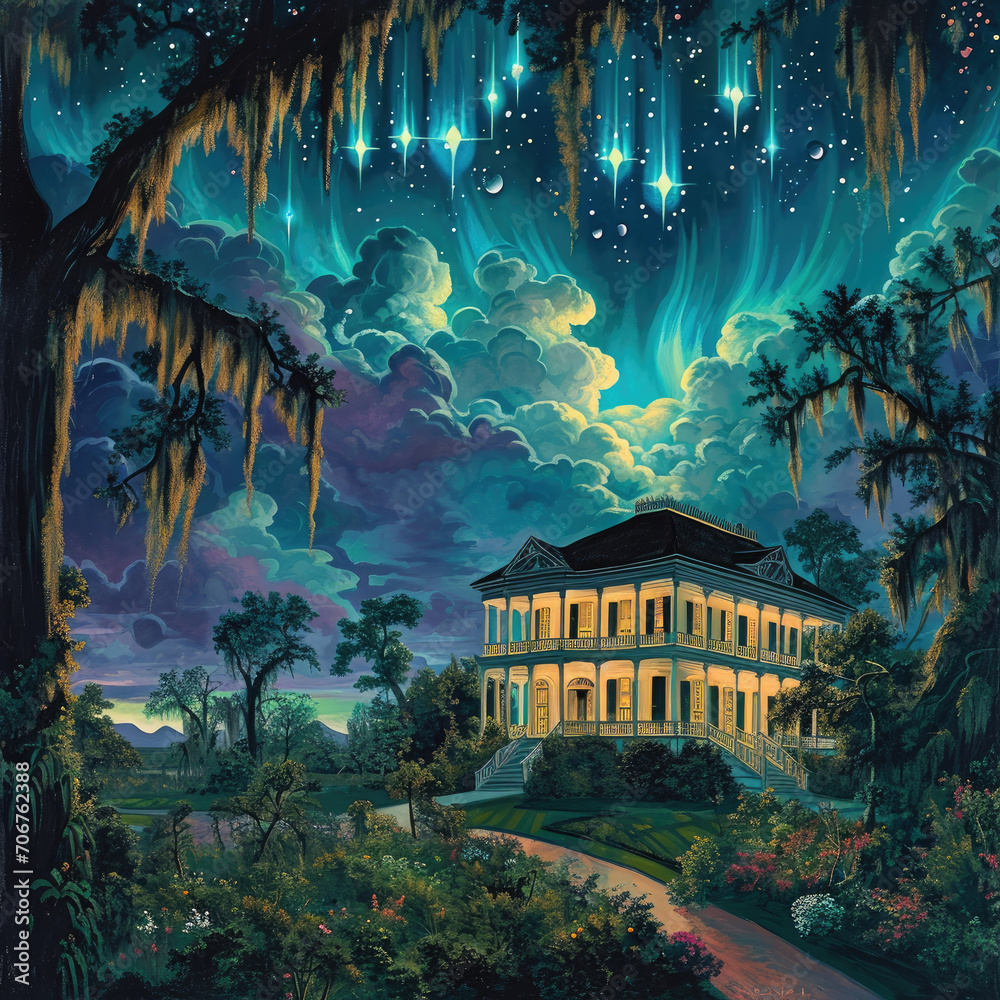 Obraz premium Lowland Plantation House: Shining Sky Expanse