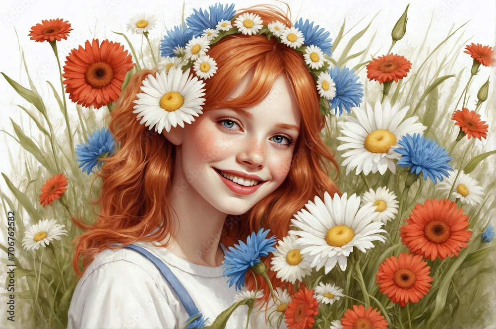 Portrait of a redhead girl with flowers Portrait of a redhead girl with flowers