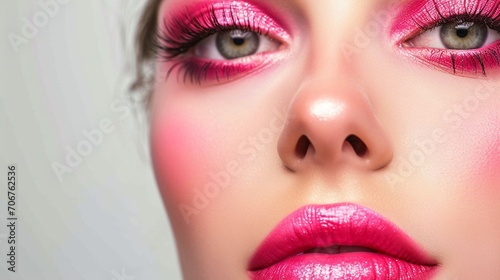 pinky make up on beautiful face against a plain white background