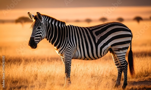Plains zebra in the grassy nature habitat with evening light